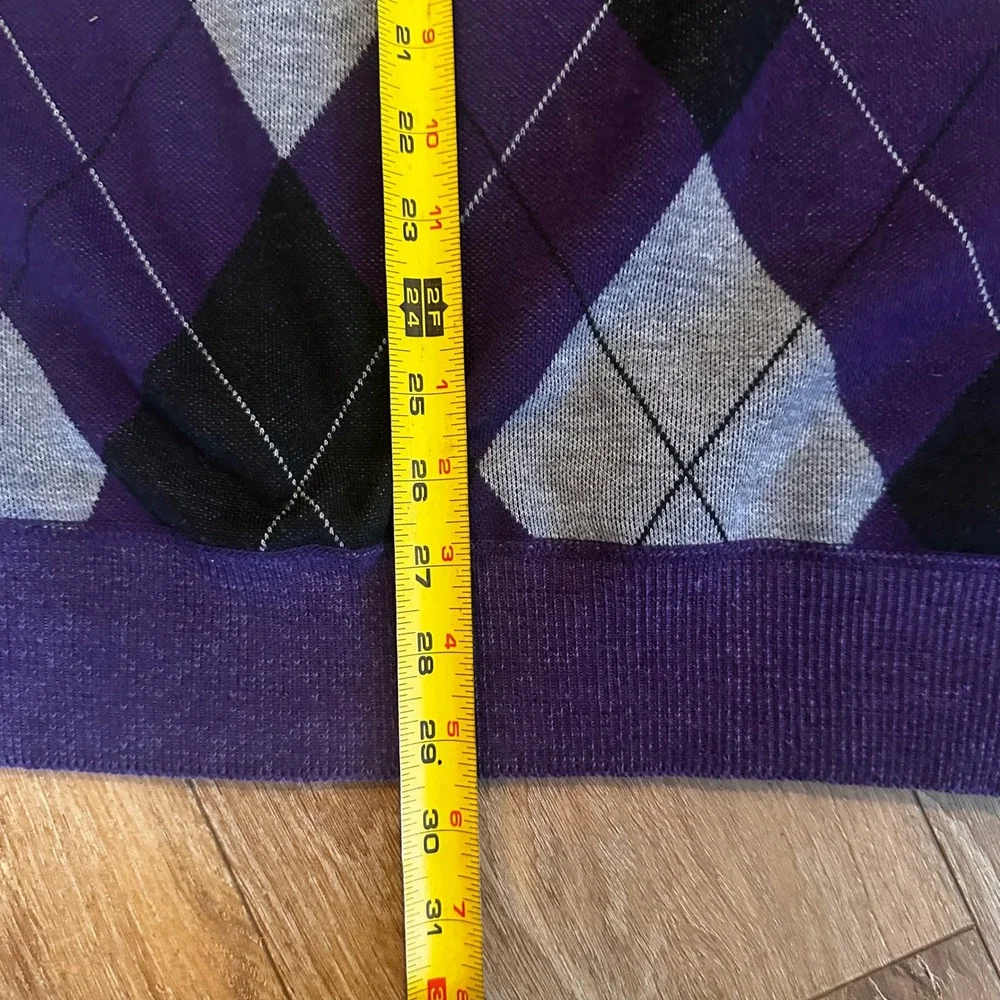 Leonardo Gavino Mens XXL Argyle Sweater Vest Purple Black Grey V-Neck Knit